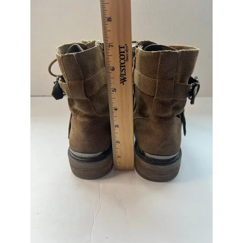 Vince Camuto Brown Suede Leather Combat Moto Tokode Zip Up Ankle Boots Sz 8‎